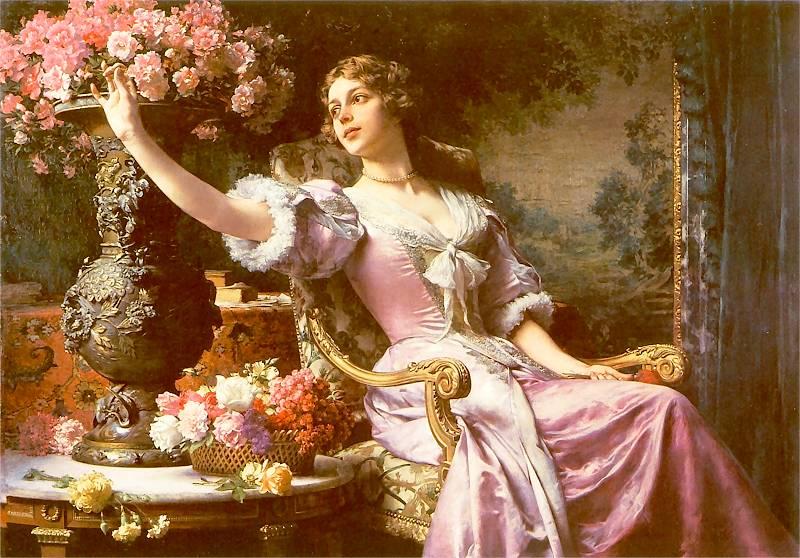 Wladyslaw Czachorski A lady in a lilac dress with flowers Sweden oil painting art